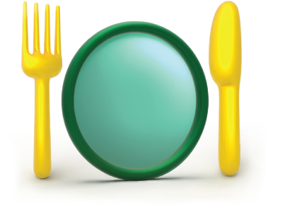 Fork, plate, and knife